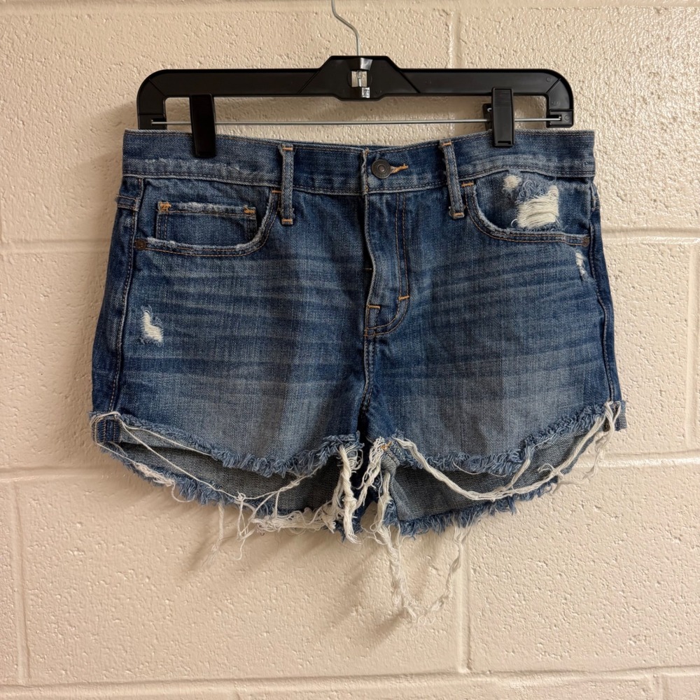 Abercrombie & Fitch Women 8 29 Distressed Denim Cut Off Shorts Blue Whisker Y2K
